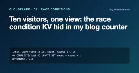 The atomic D1 upsert that replaced a racy read-then-write view counter on Cloudflare KV